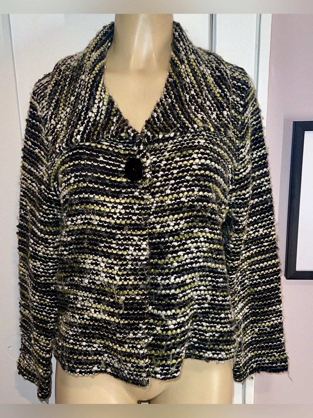JM Collection Wool Blend Textured Knit Jacket Button Up Cardigan Multi Color M